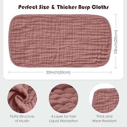 Muslin Burp Cloths 100% Cotton Large 20''x10'' Extra Soft and Absorbent Baby Wash Cloths Spit Up Rags - Baby Burping Cloth for Boys Girls Items(12 Pack Bean Paste)