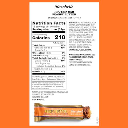 Barebells Protein Bars Peanut Butter - 12 Count, 20g High Protein Treats - Chocolate Nutrition Bar with 1g Total Sugars - On-The-Go Breakfast or Post-Workout Snack