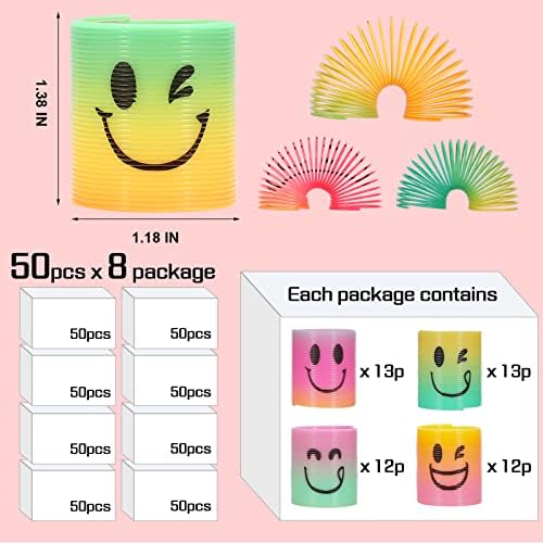 AZEN 400 Pcs Mini Spring (4 Packsges) Party Favors for Kids 3-5 4-8, Goodie Bags Stuffers for Birthday Party, Classroom Prizes Kids Prizes, Small Bulk Toys Gifts (4 Smile)