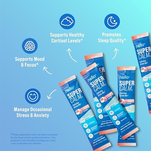 Supercalm Drink Mix - Ashwagandha KSM 66, Magnesium Glycinate & L-Theanine Supplement, Vitamin D3 - Ashwagandha Root Extract - Focus and Relaxation Support (20 Travel Packets) - Strawberries & Cream