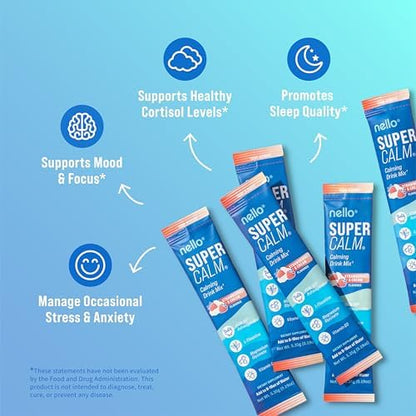 Supercalm Drink Mix - Ashwagandha KSM 66, Magnesium Glycinate & L-Theanine Supplement, Vitamin D3 - Ashwagandha Root Extract - Focus and Relaxation Support (20 Travel Packets) - Strawberries & Cream