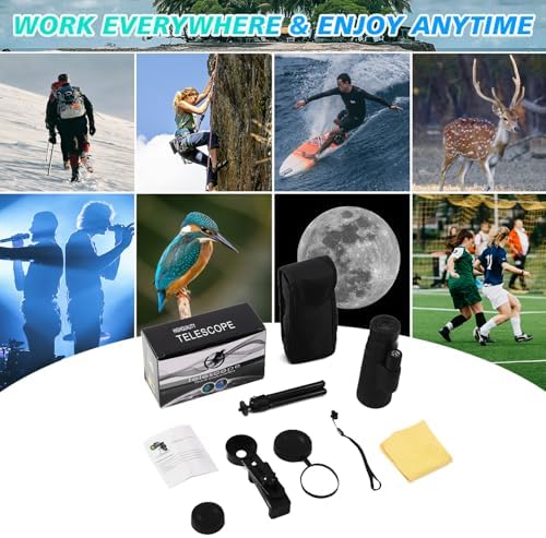 80X100 Monocular for Adults - Monocular Telescope High Definition with Smartphone Holder & Tripod, High Power Monoculars for Adults Watching Hunting Camping Hiking Travling with Zoom Focus