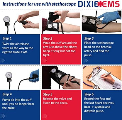 Dixie Ems Deluxe Aneroid Sphygmomanometer Blood Pressure Set W/Adult Cuff, Carrying Case and Calibration Tool - Navy