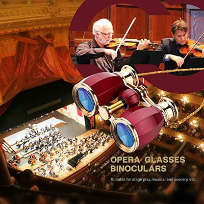 ESSLNB Opera Glasses Binoculars for Women Adults 4X30mm Theater Glasses Compact Binoculars for Theater and Concerts Antique with Case Removable Chain (Red)