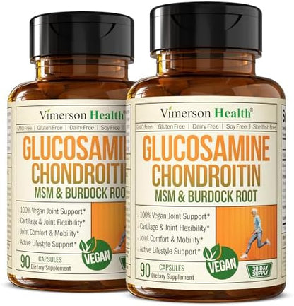 Vegan Glucosamine Chondroitin MSM - 100% Vegan Joint Support Supplement for Women & Men with Burdock and Glucosamine Sulfate 1500 mg. Used for Cartilage and Joint Health and Flexibility - 2 Pack