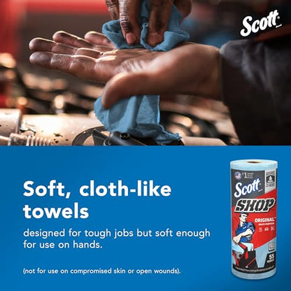 Scott Shop Original Blue Towels (75147), 9.4"x11" Cloth-like Paper Towel (12 Rolls of 55 Sheets, 660 Sheet Total)