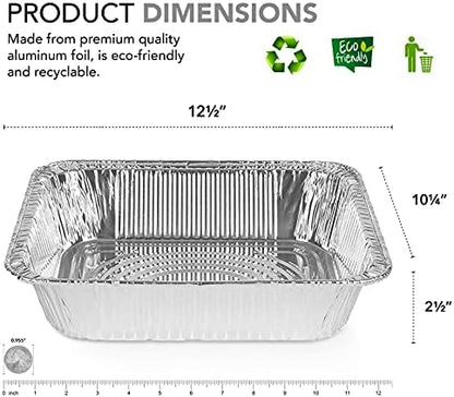 Aluminum 9x13 Disposable Foil (30 Pack) – Half Size Deep Steam Table for Cooking, Heating, Storing, Prepping Food