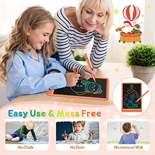 FLUESTON LCD Writing Tablet, Doodle Board Toys Gifts for 3-8 Year Old Girls Boys, 10 Inch Colorful Electronic Board Drawing Pad for Kids, Gifts for Toddler Educational Learning Travel Birthday, Orange