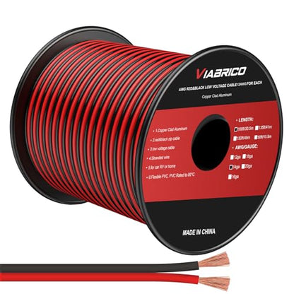 14AWG 100FT Electrical Wire Cable 2 Conductors Red Black Cable Hookup LED Lighting Strips Flexible Wire Extension Cord 14 Gauge Copper Clad Aluminum Copper Wire 12V/24V DC Cable