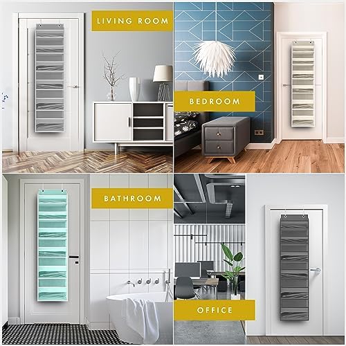 HOMELUX THEORY 1PC Heavy Duty Over the Door Organizer 55x14x6.7, 6 Large Front & 12 Side Pockets, Hanging Storage Closet Door Organizer for Bedroom, Bathroom and Baby Nursery Storage (Dark Gray)