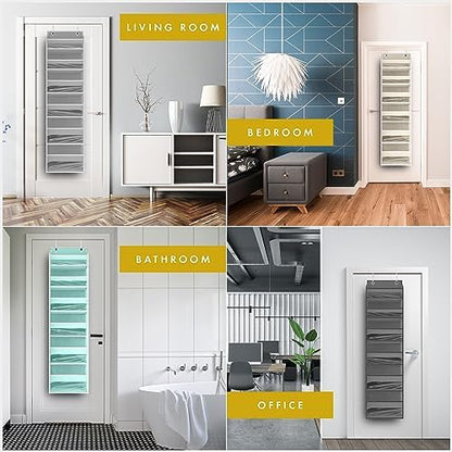 HOMELUX THEORY 1PC Heavy Duty Over the Door Organizer 55x14x6.7, 6 Large Front & 12 Side Pockets, Hanging Storage Closet Door Organizer for Bedroom, Bathroom and Baby Nursery Storage (Dark Gray)