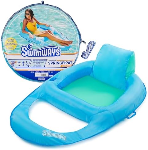 SwimWays Spring Float Premium Recliner Pool Lounger, Inflatable Pool Floats Adult with Fast Inflation for Ages 15 & Up, Sky Blue