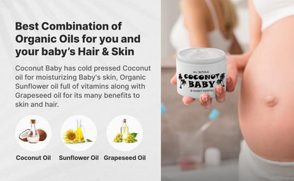 Coconut Essentials Coconut Baby Oil - Natural & Organic Moisturizer, Hair Oil for Cradle Cap Treatment, Newborn Sensitive Skin, Eczema & Psoriasis Relief, Unscented, Sunflower & GrapeSeed 4 floz