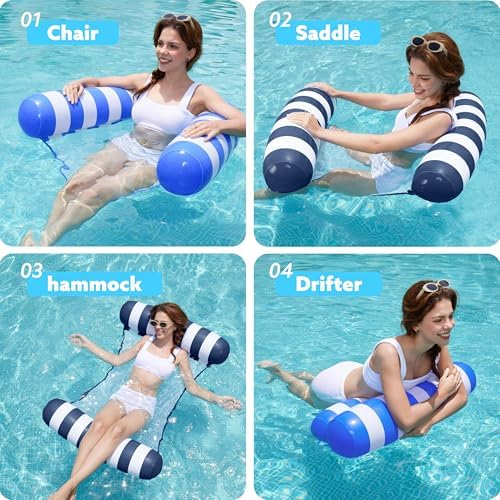 SLOOSH 2 Packs Hammock Pool Floats Adults, 4-in-1 Multi-Purpose Inflatable Pool Floats PVC Water Hammock Lounge Floaties