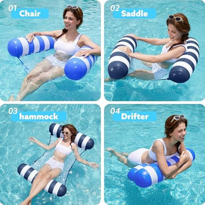 SLOOSH 2 Packs Hammock Pool Floats Adults, 4-in-1 Multi-Purpose Inflatable Pool Floats PVC Water Hammock Lounge Floaties