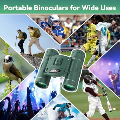 300x25 Binoculars for Adults and Kids, High Powered Mini Pocket Binoculars with Phone Adapter, Waterproof Compact Telescope for Bird Watching, Hunting, Concert, Theater, Opera, Traveling, Sightseeing