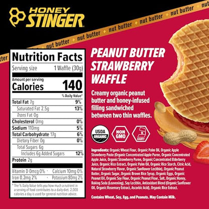 Honey Stinger Organic Peanut Butter Strawberry Waffle, Energy Stroopwafel for Exercise, Endurance and Performance, Sports Nutrition for Home & Gym, Pre & During Workout, 16.96 Ounces (Pack of 16)