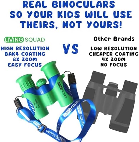 Kids Binoculars 8x21 Pink- Girls Age 3-12, Shock Proof Compact Binoculars for Kids Set- Neck Strap, Compass, Carabiner, Case- High-Resolution Optics Child Gift Toy for Bird Watching, Hiking, Spy