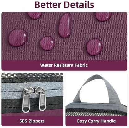 BAGAIL 4 Set/6 Set/8 Set Compression Packing Cubes Travel Accessories Expandable Packing Organizers (Half Mesh, 6-Burgundy)