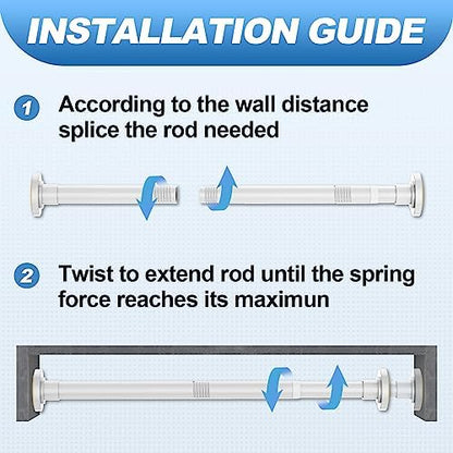 White Shower Curtain Rod 31 to 80 Inch,1 Inch Diameter Adjustable Spring Tension Stainless Steel Telescoping Rod,Easy Install,No Rust