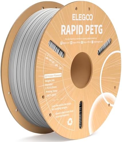 ELEGOO Rapid PETG Filament 1.75mm Gray 1KG, High Speed 30-600mm/s 3D Printer Filament Dimensional Accuracy +/- 0.02 mm, 1kg Cardboard Spool(2.2lbs) Fits for Most FDM 3D Printers