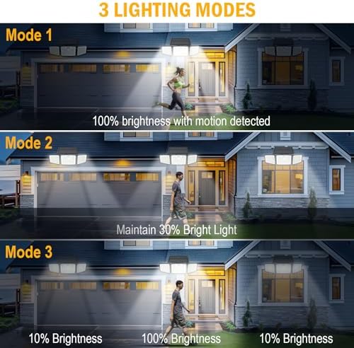 2500LM Solar Lights Outdoor with Motion Sensor,3 Head 270° Wide Angle Street Area Lights,IP65 Waterproof Security Lighting with 3 Modes(Remote,2 Pcs)