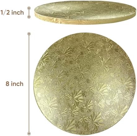 Cakebon Cake Boards - Sturdy 1/2 Inch Thick Drums - 8 Inch Professional Smooth Straight Edges Gold 12-Pack