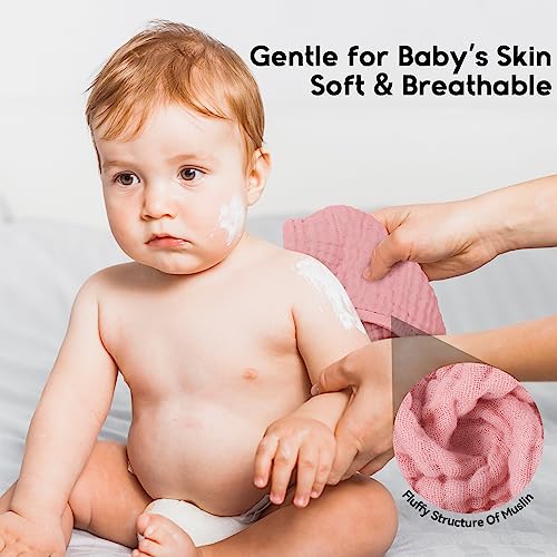 Muslin Burp Cloths for Baby 100% Cotton Burping Cloths for Boys Girls Large 20''X10'' Extra Soft and Absorbent 12 Pack - Gradient Pink