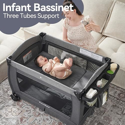 Pamo Babe Portable Playpen Foldable Playard for Baby and Toddler Mattress, Changing Table for Newborn Portable Playard