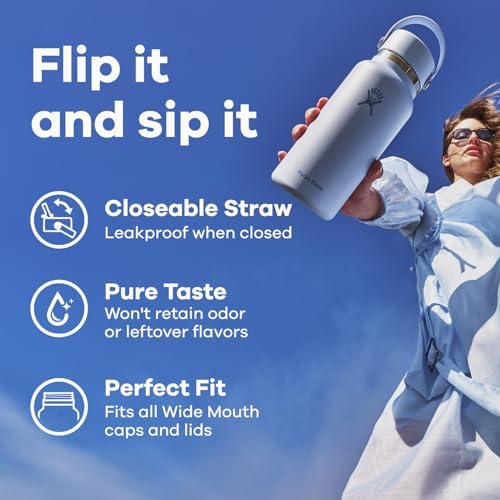 Hydro Flask 32 Oz Wide Flex Straw Cap Bottle - Insulated Stainless Steel - Wide Straw Lid, Non Spill, Leakproof in Cascade