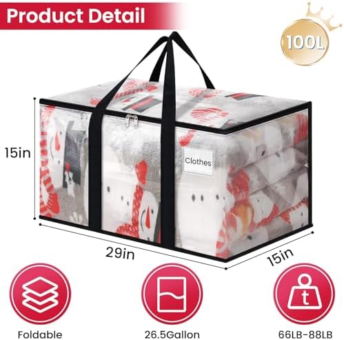 Clear Heavy Duty Extra Large Moving Bags, Reinforced Handle and Double Zipper Storage Bags, Packing Bags Alternative (8 Packs)