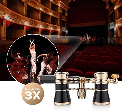 Yourelexit® Opera Glasses Binoculars 3X25 Lorgnette Theater Glasses Optical BK9 Mini Compact Lightweight Built-in Foldable Adjustable Handle Vintage for Adults Kids Women in Musical Concert Cinema