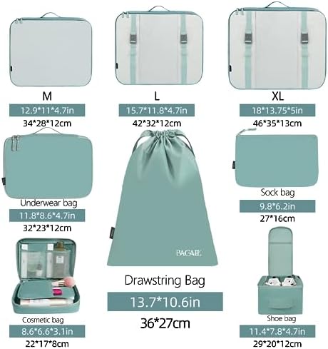 BAGAIL 8 Set Packing Cubes Luggage Packing Organizers for Travel Accessories (Dusty Teal)