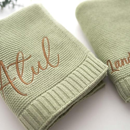 Personalized Baby Blanket - Custom Knit with Embroidery, Monogrammed Baby Name Blanket | Perfect for Baby Showers, Stroller & Car Seat | Gift Idea