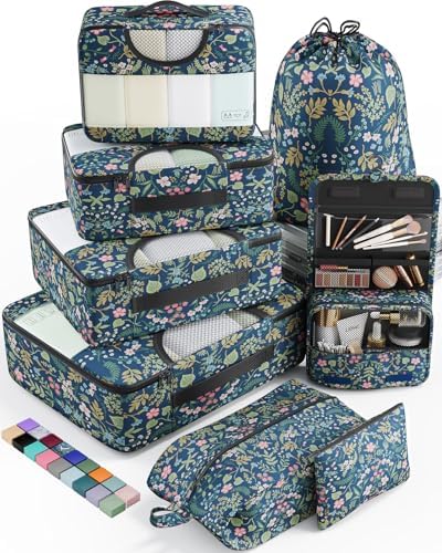 Veken 8 Set Packing Cubes for Travel Essentials, Suitcase Organizer Bags in 4 Sizes, Carry-On Luggage Accessories with Large Laundry & Hanging Toiletry Bag, Must-Have for Airplane, Road Trip & Camping