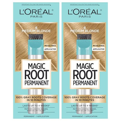 L’Oréal Paris Magic Root Permanent Hair Color, 10 Minute Hair Dye Kit to Rescue Roots with 100% Gray Hair Coverage, 8 Medium Blonde, 2 Pack (Packaging May Vary)