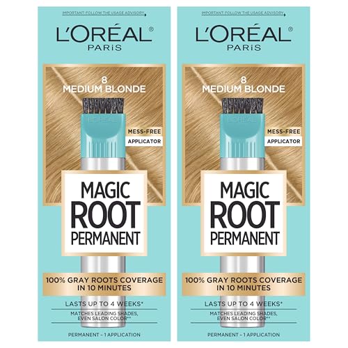 L’Oréal Paris Magic Root Permanent Hair Color, 10 Minute Hair Dye Kit to Rescue Roots with 100% Gray Hair Coverage, 8 Medium Blonde, 2 Pack (Packaging May Vary)