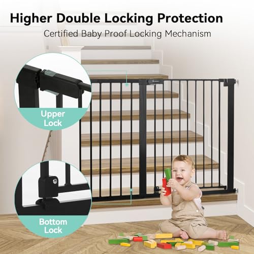 COMOMY 36" Extra Tall Baby Gate for Stairs and Doorways - Fits 29.5" to 48.8" Wide Openings, Auto Close Extra Wide Dog Gate for House, Pressure Mounted Easy Walk Through Pet With Door, Black