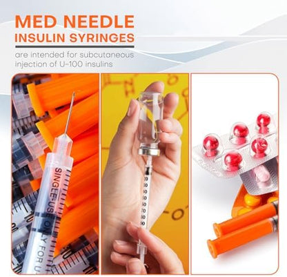 Insulin Syringe U-100 | 1cc with 31G 5/16" (8mm) Needle, Pack of 100