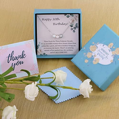 Sereney Birthday Gifts for Girls Women, Sterling Silver Pearl Necklace as 7 9 10 11 13 15 16 18 21 30 40 50 60 Year Old Birthday Gifts, Single Pearl Necklace as Bday Gifts for Friends