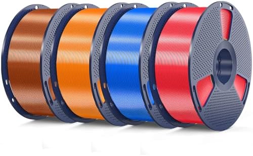 3D Printer Silk Filament, SUNLU Shiny Silk PLA Filament 1.75mm, Smooth Silky Surface, Great Easy to Print for 3D Printers, Dimensional Accuracy +/- 0.02mm, Red+Blue+Orange+Red Copper, Total 4KG