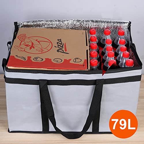 Bodaon 2-Pack Insulated Food Delivery Bag for Hot and Cold Meal, XXX-Large Grocery Tote Insulation Bag for Catering, Pizza Warmer, Cooler/Thermal Bags, Grey