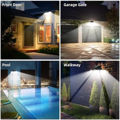2500LM Solar Lights Outdoor with Motion Sensor,3 Head 270° Wide Angle Street Area Lights, IP65 Waterproof Security Lighting with 3 Modes(Non-Remote,2 Pcs)