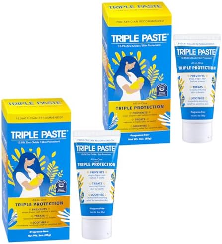 Triple Paste Diaper Rash Cream for Baby - 3 oz Tube - Zinc Oxide Ointment Treats, Soothes and Prevents Diaper Rash - Hypoallergenic Formula with Soothing Botanicals (Pack of 2)