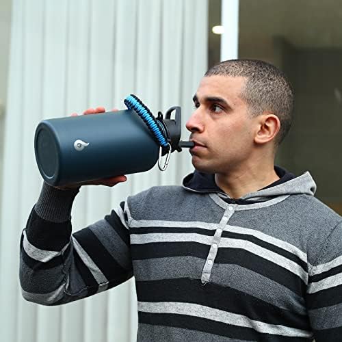 BJPKPK Half Gallon Insulated Water Bottles with Straw Lid, 64oz Large Water Jug, Stainless Steel Bottles with 3 Lids and Paracord Handle, Thermos for Hot & Cold Liquid, Black