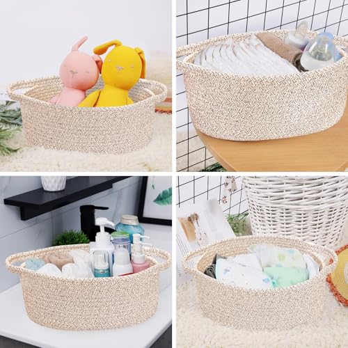 ABenkle Small Woven Basket 12"x 8"x 5" - Rope Room Shelf Storage, Cat Dog Toys Chest Box, Decorative Empty Gift With Handles - All Mixed Brown