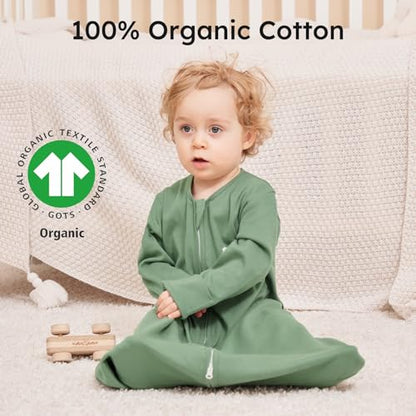 Yoofoss Baby Sleep Sack 6-12 Months Long Sleeve Wearable Blanket Baby 100% Organic Cotton 2-Way Zipper 0.5 Tog Infants Sleeping Sack, Lightweight(Medium)