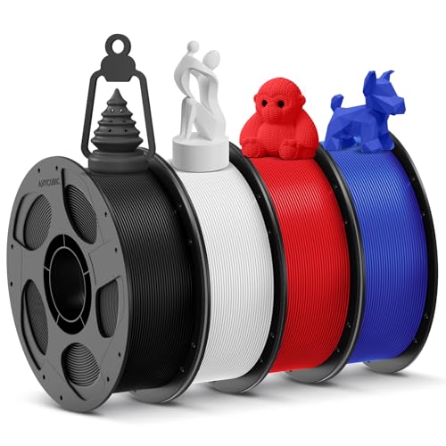 ANYCUBIC 3D Printer Filament PLA Bundle, PLA Filament 1.75mm Dimensional Accuracy +/- 0.02mm, 1KG Reusable Spool, Black+White+Blue+Red, 4KG in Total