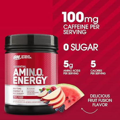 Optimum Nutrition Amino Energy - Pre Workout with Green Tea, BCAA, Amino Acids, Keto Friendly, Green Coffee Extract, Energy Powder - Fruit Fusion, 65 Servings (Packaging May Vary)