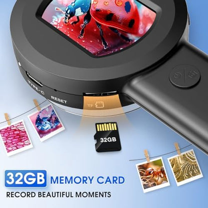 Pocket Digital Microscope for Adults Kids: 100X Handheld Magnifying Glass with Light, USB Coin Magnifier for Collector, Portable Jewelers Loupe with 2" Screen, Mini Scope for Trichome